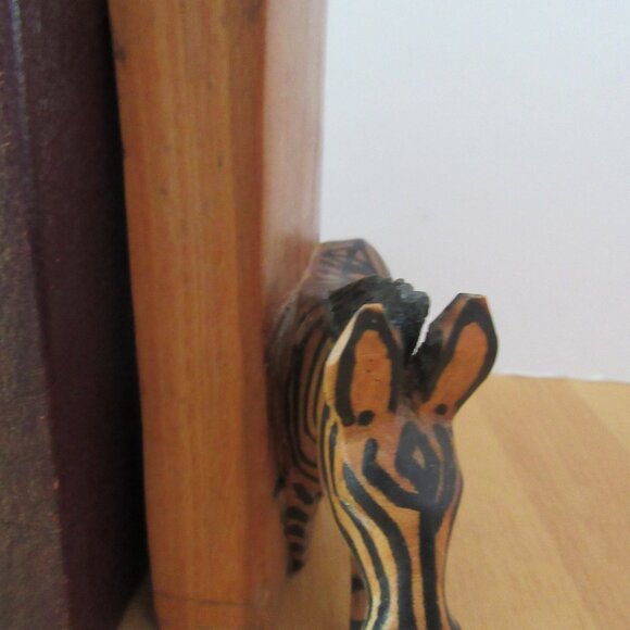 Vintage carved wood zebra & book bookends - library decor - AS IS - Picture 4 of 7